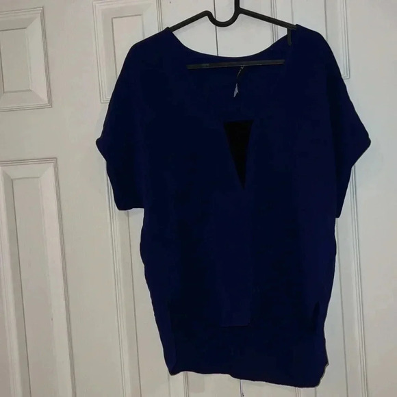 Zara Cobalt Blue Black V-neck  tunic blouse Sz M - Picture 4 of 14